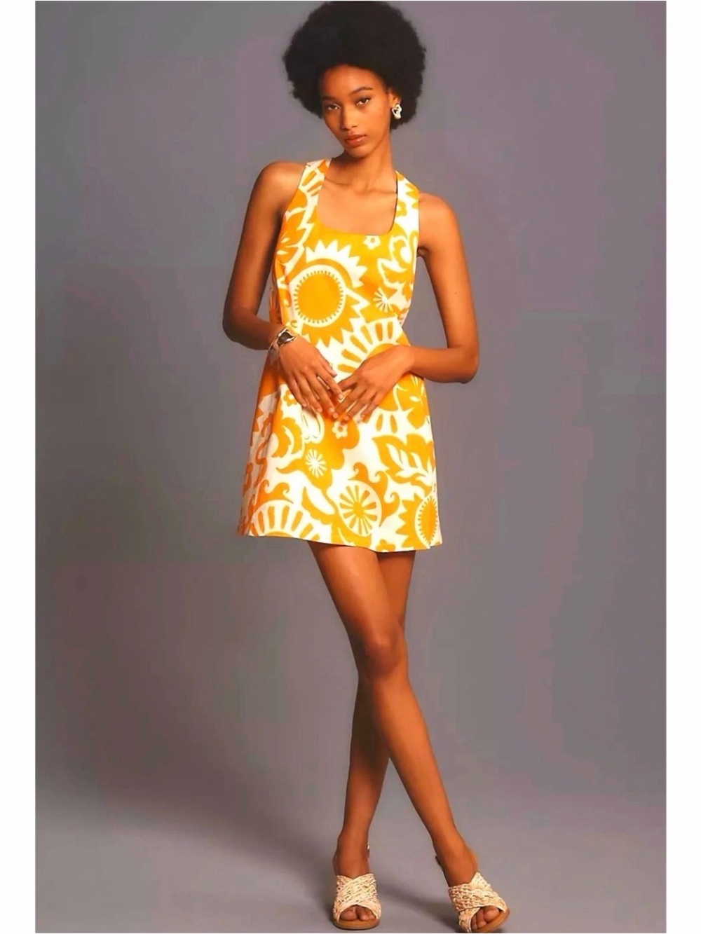 Corey Lynn Calter Yellow & White Scoop Neck Tank A-Line Dress M
